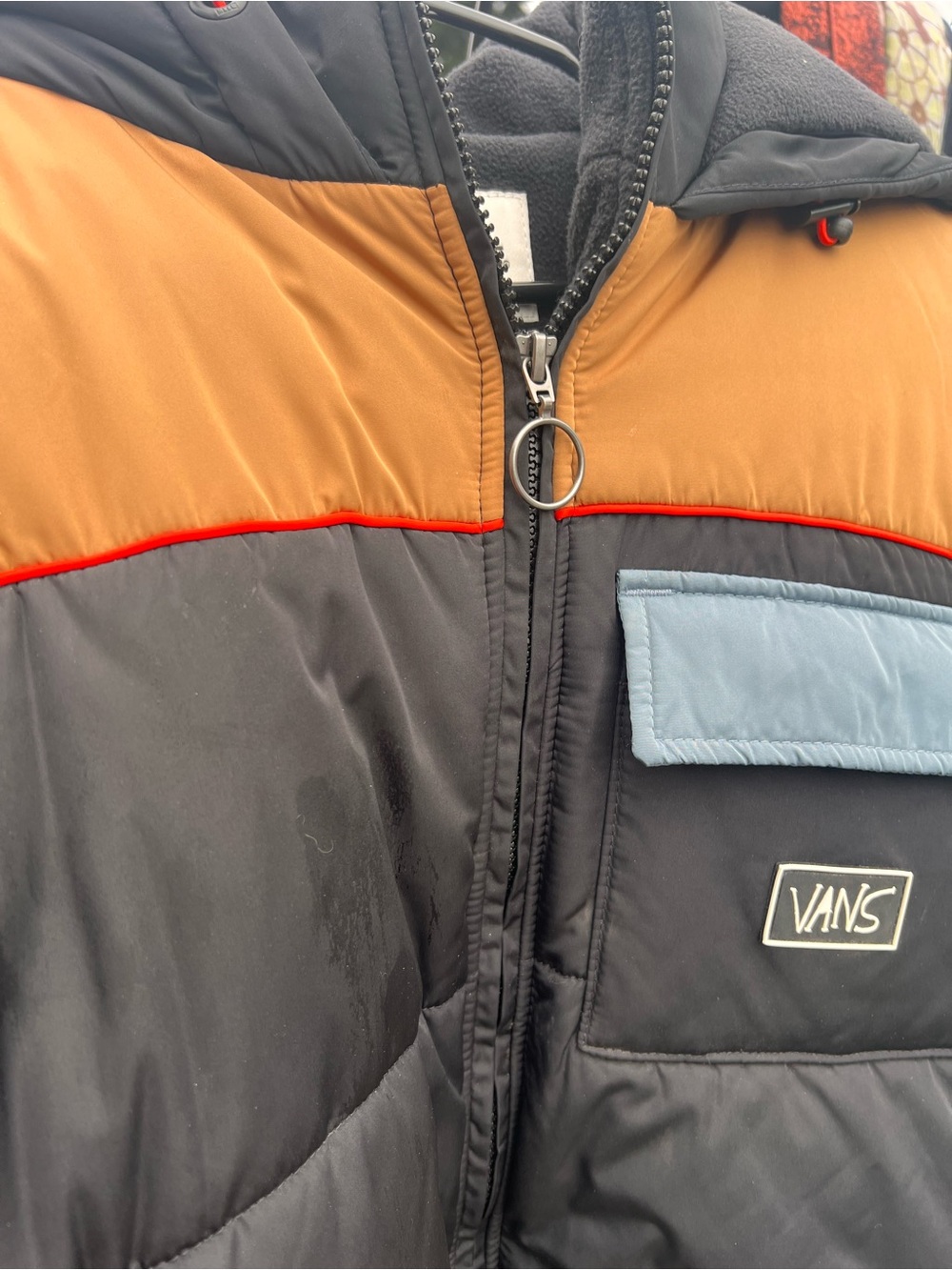 Vans Black, Tan & Light Blue Colorblock Puffer Jacket